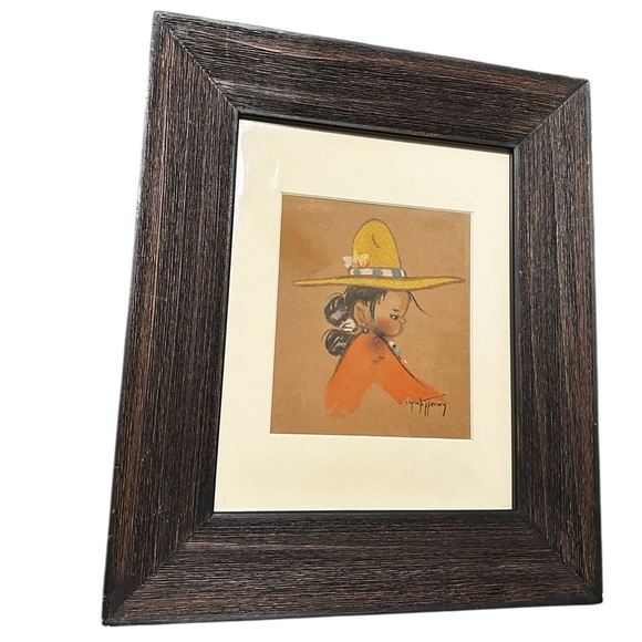Vintage Gerda Christoffersen Lithograph Print Handpainted Girl Velvet 8x10 Frame - Picture 1 of 6